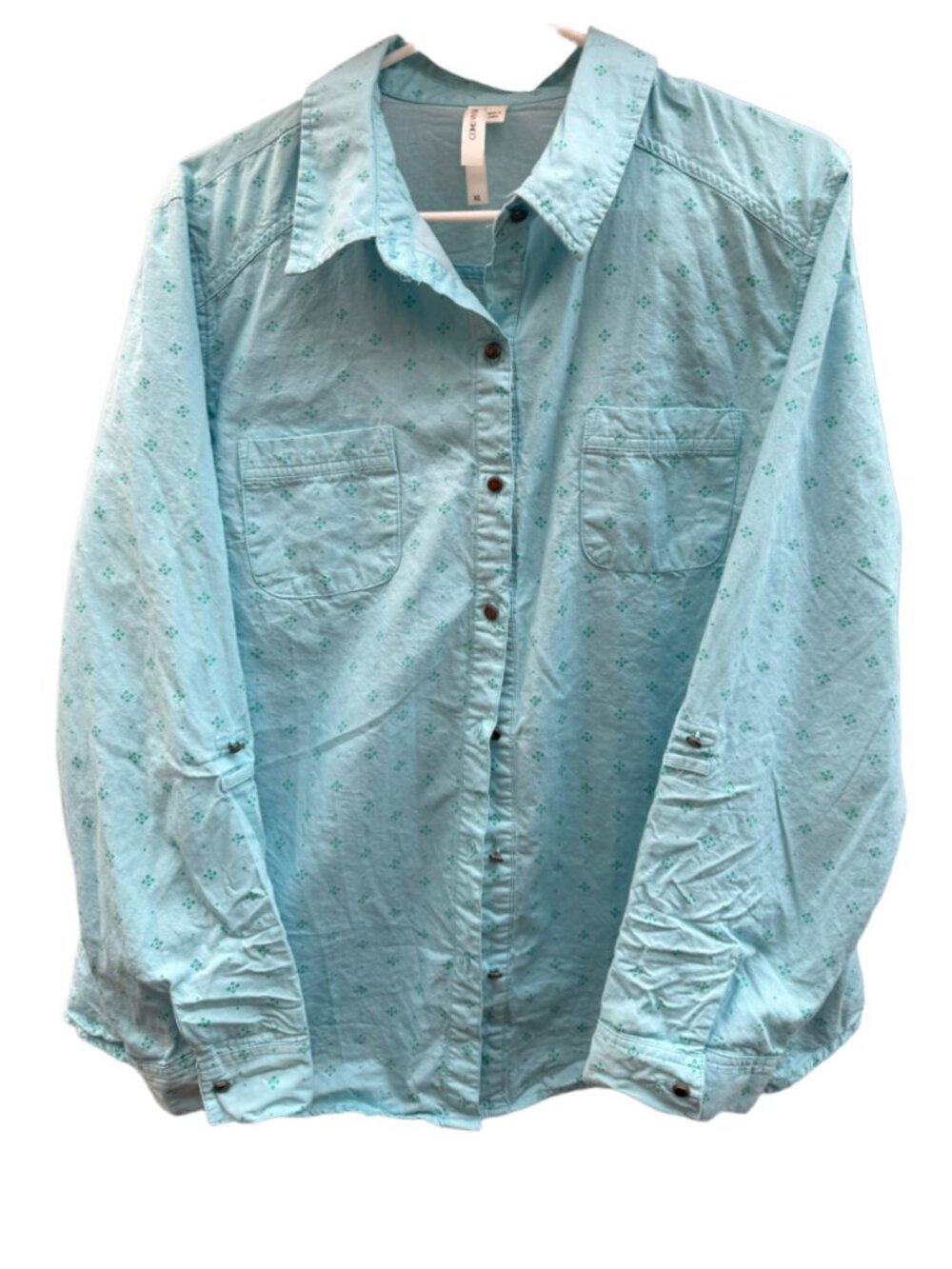 COMO VINTAGE XL Light Blue Floral Button Up Shirt Long Sleeve